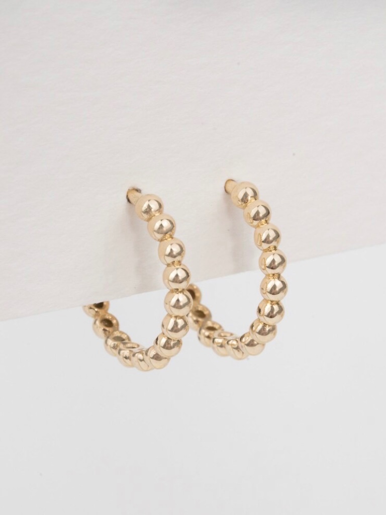 Sarah Elise 14k Gold Beaded Huggies Solid Gold Mini Hoops Small Earrings 11mm